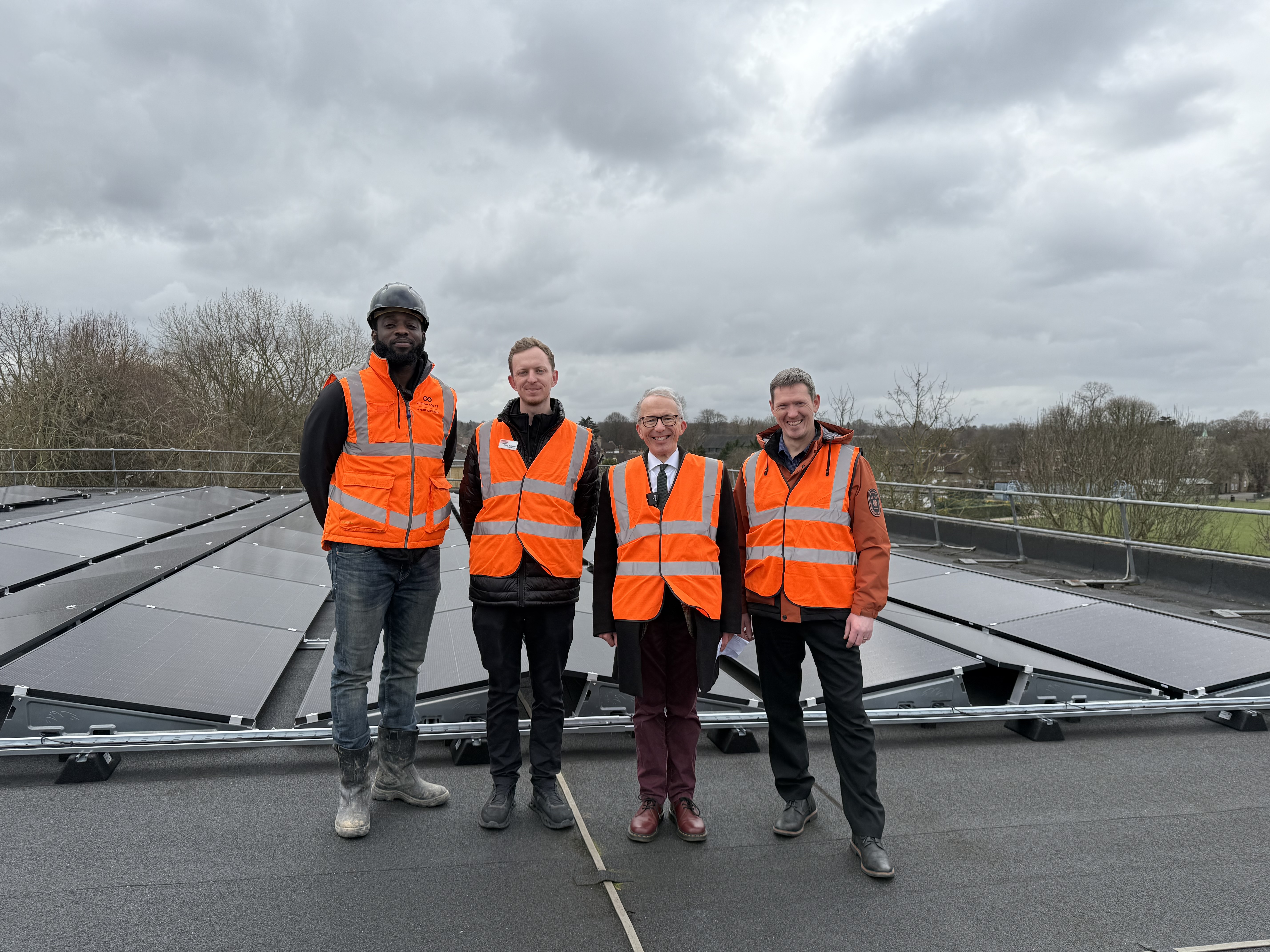 A picture on the roof of Westcroft Leisure Centre with solar panels 