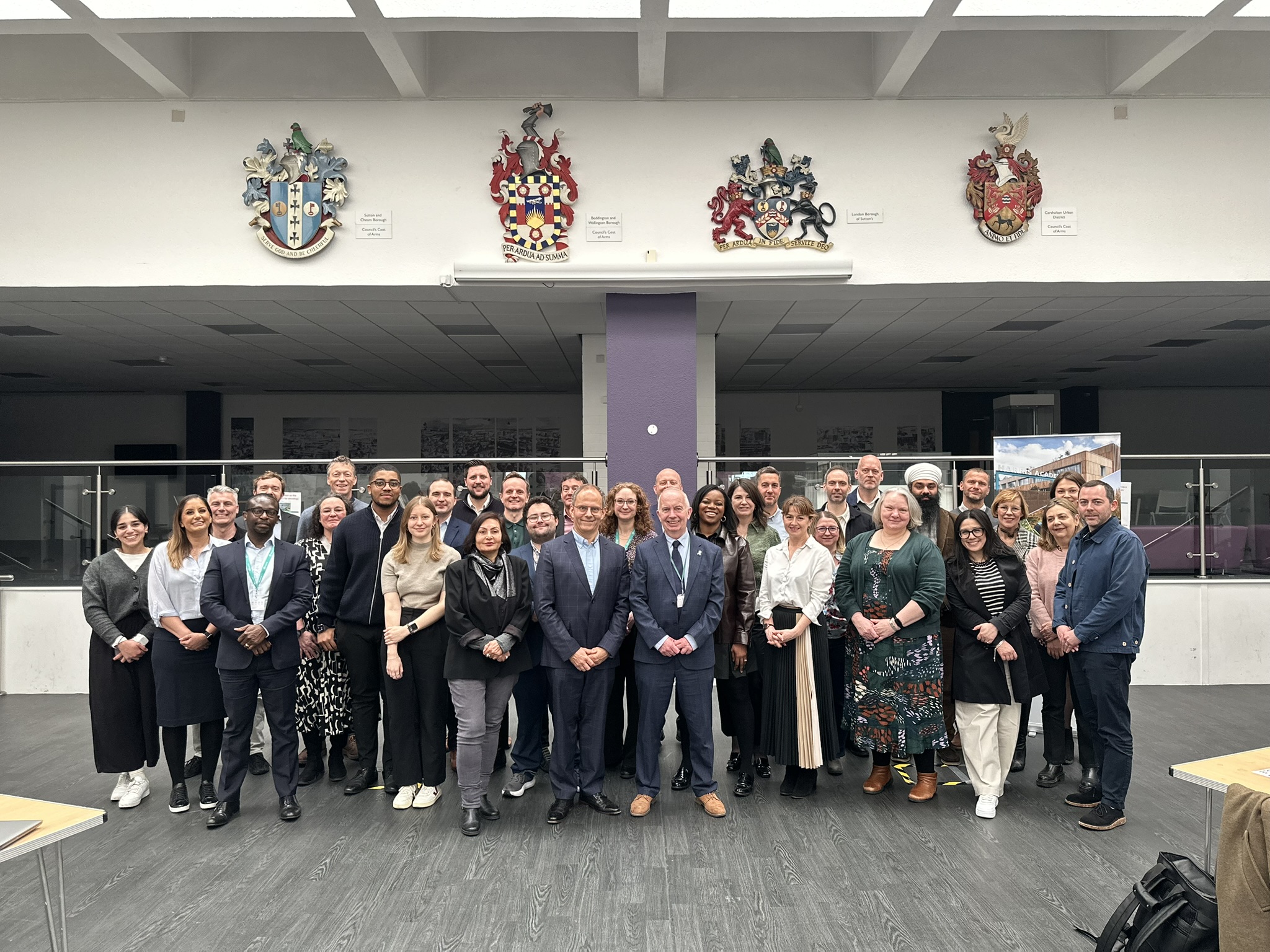 Leader of the Council, Councillor Barry Lewis in Sutton Gallery Space, Sutton Central Library with businesses and other organisations from across Sutton